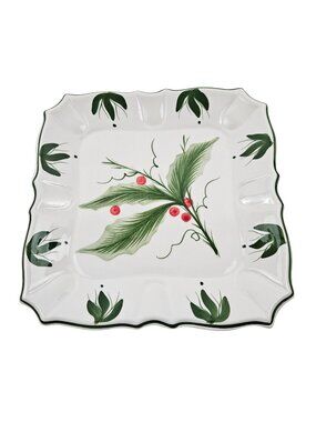 Zanolli Square Serving Platter Ceramic Tray Hand Painted Italy Christmas Holly